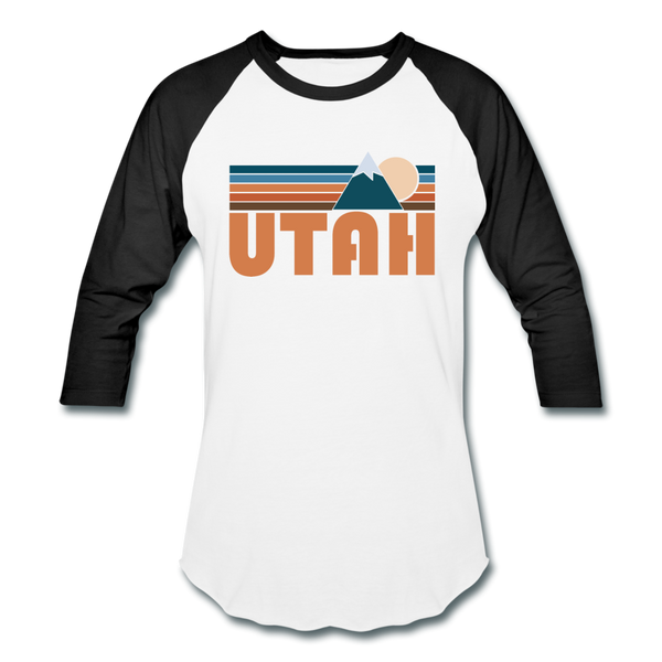 Utah Baseball T-Shirt - Retro Mountain Unisex Utah Raglan T Shirt - white/black