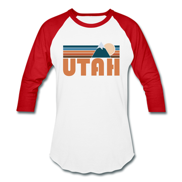 Utah Baseball T-Shirt - Retro Mountain Unisex Utah Raglan T Shirt - white/red