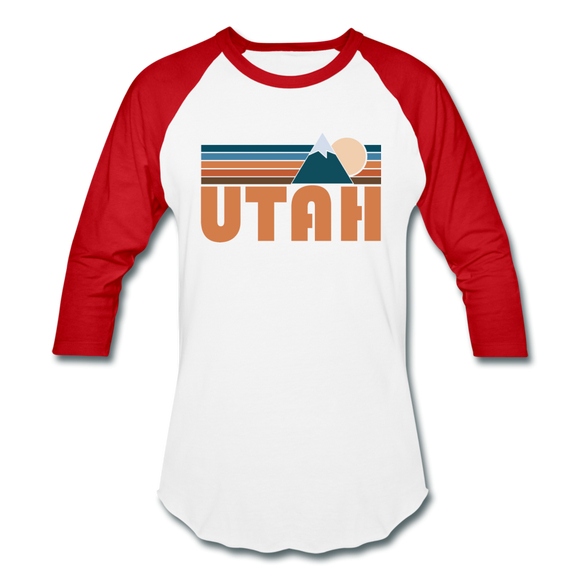 Utah Baseball T-Shirt - Retro Mountain Unisex Utah Raglan T Shirt - white/red