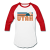 Utah Baseball T-Shirt - Retro Mountain Unisex Utah Raglan T Shirt - white/red