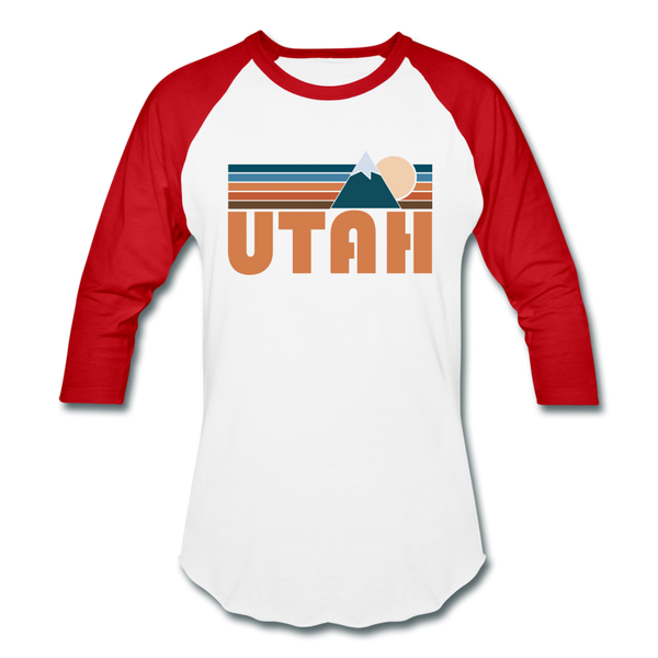 Utah Baseball T-Shirt - Retro Mountain Unisex Utah Raglan T Shirt - white/red