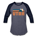 Utah Baseball T-Shirt - Retro Mountain Unisex Utah Raglan T Shirt - heather blue/navy