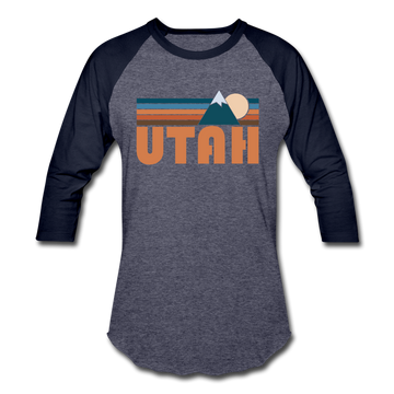 Utah Baseball T-Shirt - Retro Mountain Unisex Utah Raglan T Shirt - heather blue/navy