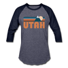 Utah Baseball T-Shirt - Retro Mountain Unisex Utah Raglan T Shirt - heather blue/navy