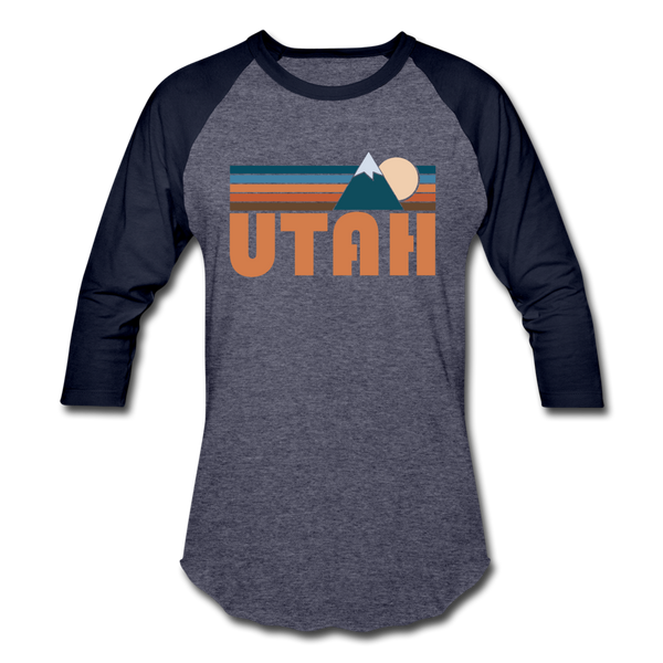 Utah Baseball T-Shirt - Retro Mountain Unisex Utah Raglan T Shirt - heather blue/navy