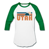 Utah Baseball T-Shirt - Retro Mountain Unisex Utah Raglan T Shirt - white/kelly green