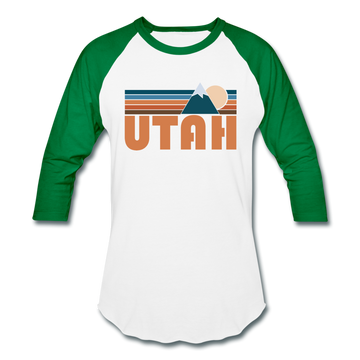 Utah Baseball T-Shirt - Retro Mountain Unisex Utah Raglan T Shirt - white/kelly green