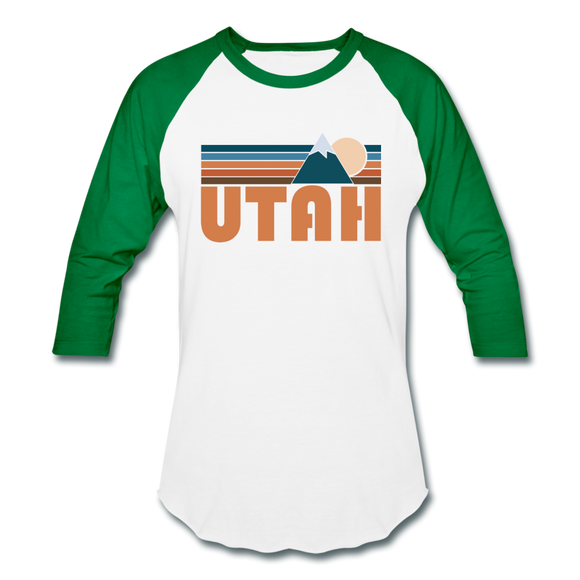 Utah Baseball T-Shirt - Retro Mountain Unisex Utah Raglan T Shirt - white/kelly green