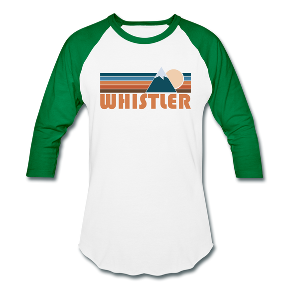 Whistler, Canada Baseball T-Shirt - Retro Mountain Unisex Whistler Raglan T Shirt - white/kelly green