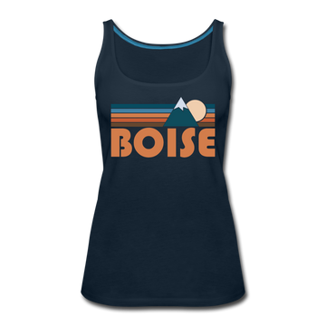 Boise, Idaho Women’s Tank Top - Retro Mountain Women’s Boise Tank Top - deep navy