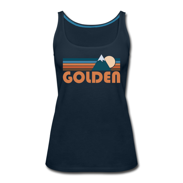 Golden, Colorado Women’s Tank Top - Retro Mountain Women’s Golden Tank Top - deep navy