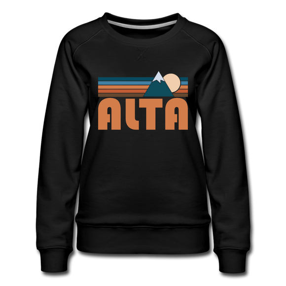 Alta, Utah Women’s Sweatshirt - Retro Mountain Women’s Alta Crewneck Sweatshirt - black