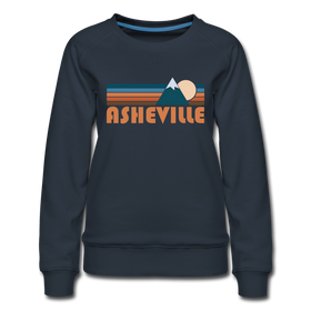 Asheville, North Carolina Women’s Sweatshirt - Retro Mountain Women’s Asheville Crewneck Sweatshirt - navy