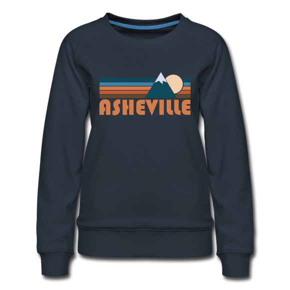 Asheville, North Carolina Women’s Sweatshirt - Retro Mountain Women’s Asheville Crewneck Sweatshirt - navy