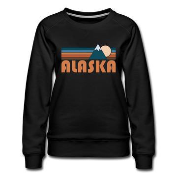Alaska Women’s Sweatshirt - Retro Mountain Women’s Alaska Crewneck Sweatshirt - black