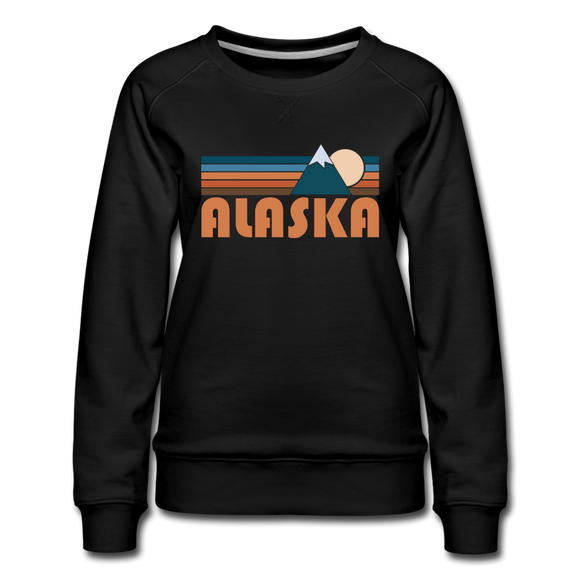 Alaska Women’s Sweatshirt - Retro Mountain Women’s Alaska Crewneck Sweatshirt - black