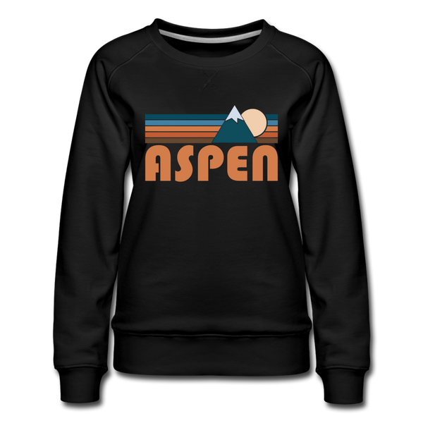 Aspen, Colorado Women’s Sweatshirt - Retro Mountain Women’s Aspen Crewneck Sweatshirt - black