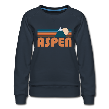 Aspen, Colorado Women’s Sweatshirt - Retro Mountain Women’s Aspen Crewneck Sweatshirt - navy