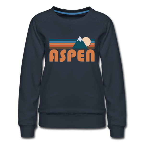 Aspen, Colorado Women’s Sweatshirt - Retro Mountain Women’s Aspen Crewneck Sweatshirt - navy