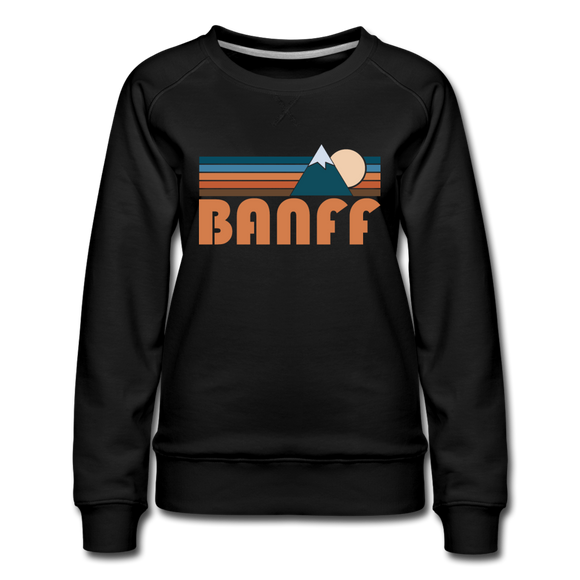 Banff, Canada Women’s Sweatshirt - Retro Mountain Women’s Banff Crewneck Sweatshirt - black