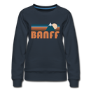 Banff, Canada Women’s Sweatshirt - Retro Mountain Women’s Banff Crewneck Sweatshirt - navy
