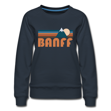Banff, Canada Women’s Sweatshirt - Retro Mountain Women’s Banff Crewneck Sweatshirt - navy