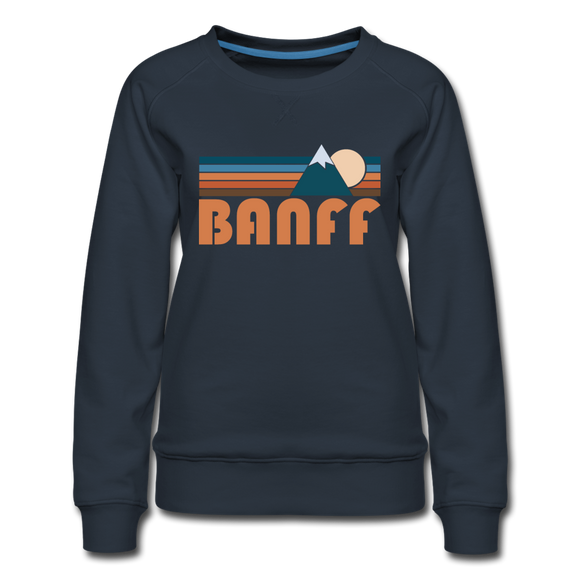 Banff, Canada Women’s Sweatshirt - Retro Mountain Women’s Banff Crewneck Sweatshirt - navy