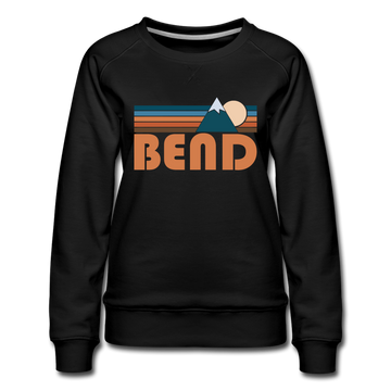 Bend, Oregon Women’s Sweatshirt - Retro Mountain Women’s Bend Crewneck Sweatshirt - black