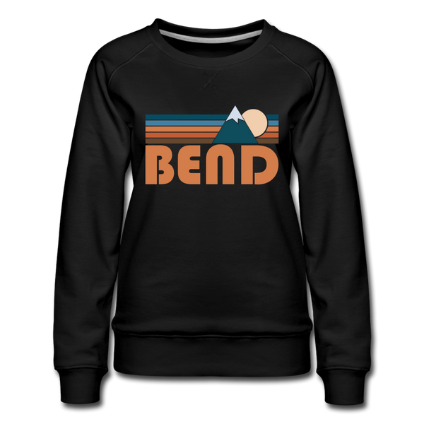 Bend, Oregon Women’s Sweatshirt - Retro Mountain Women’s Bend Crewneck Sweatshirt - black