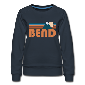 Bend, Oregon Women’s Sweatshirt - Retro Mountain Women’s Bend Crewneck Sweatshirt - navy