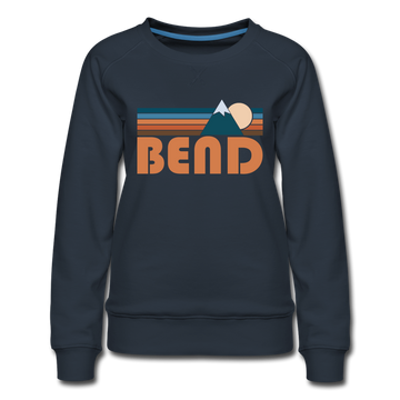 Bend, Oregon Women’s Sweatshirt - Retro Mountain Women’s Bend Crewneck Sweatshirt - navy
