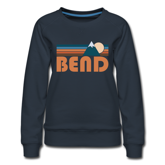Bend, Oregon Women’s Sweatshirt - Retro Mountain Women’s Bend Crewneck Sweatshirt - navy