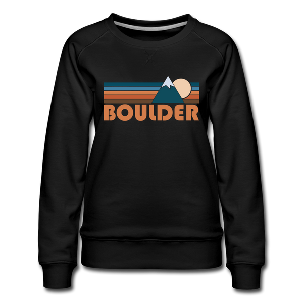 Boulder, Colorado Women’s Sweatshirt - Retro Mountain Women’s Boulder Crewneck Sweatshirt - black