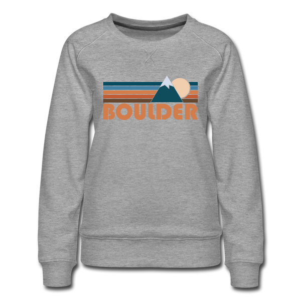 Boulder, Colorado Women’s Sweatshirt - Retro Mountain Women’s Boulder Crewneck Sweatshirt - heather gray