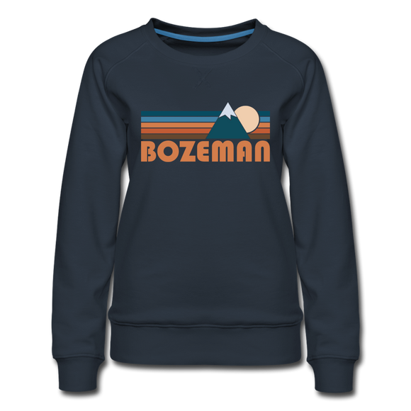 Bozeman, Montana Women’s Sweatshirt - Retro Mountain Women’s Bozeman Crewneck Sweatshirt - navy