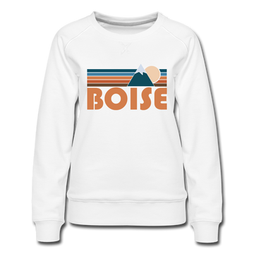 Boise, Idaho Women’s Sweatshirt - Retro Mountain Women’s Boise Crewneck Sweatshirt - white