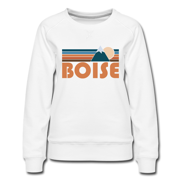 Boise, Idaho Women’s Sweatshirt - Retro Mountain Women’s Boise Crewneck Sweatshirt - white