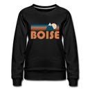 Boise, Idaho Women’s Sweatshirt - Retro Mountain Women’s Boise Crewneck Sweatshirt - black