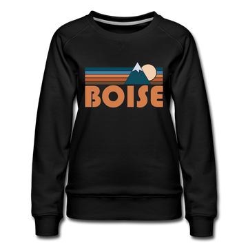 Boise, Idaho Women’s Sweatshirt - Retro Mountain Women’s Boise Crewneck Sweatshirt - black