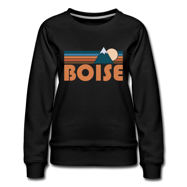 Boise, Idaho Women’s Sweatshirt - Retro Mountain Women’s Boise Crewneck Sweatshirt - black
