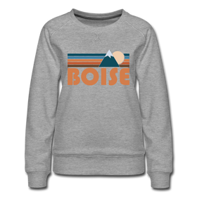 Boise, Idaho Women’s Sweatshirt - Retro Mountain Women’s Boise Crewneck Sweatshirt - heather gray