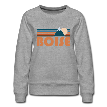 Boise, Idaho Women’s Sweatshirt - Retro Mountain Women’s Boise Crewneck Sweatshirt - heather gray