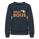 Boise, Idaho Women’s Sweatshirt - Retro Mountain Women’s Boise Crewneck Sweatshirt - navy