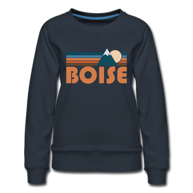 Boise, Idaho Women’s Sweatshirt - Retro Mountain Women’s Boise Crewneck Sweatshirt - navy