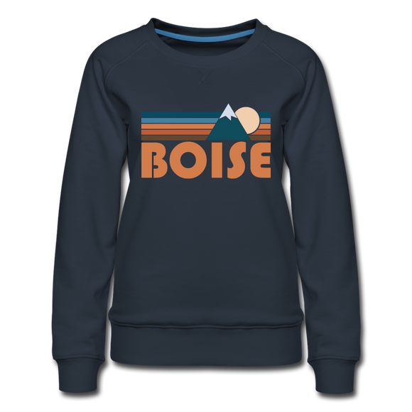 Boise, Idaho Women’s Sweatshirt - Retro Mountain Women’s Boise Crewneck Sweatshirt - navy