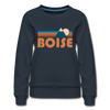Boise, Idaho Women’s Sweatshirt - Retro Mountain Women’s Boise Crewneck Sweatshirt - navy