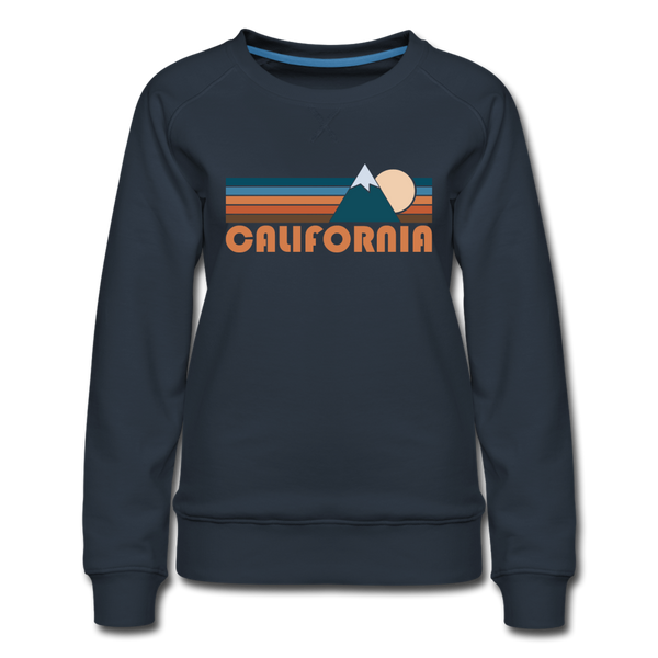 California Women’s Sweatshirt - Retro Mountain Women’s California Crewneck Sweatshirt - navy