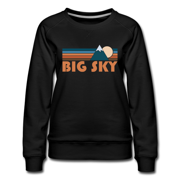 Big Sky, Montana Women’s Sweatshirt - Retro Mountain Women’s Big Sky Crewneck Sweatshirt - black