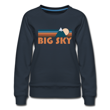 Big Sky, Montana Women’s Sweatshirt - Retro Mountain Women’s Big Sky Crewneck Sweatshirt - navy