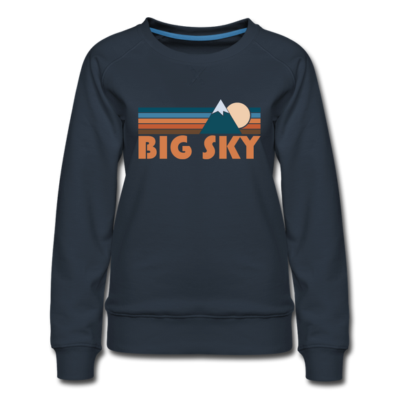 Big Sky, Montana Women’s Sweatshirt - Retro Mountain Women’s Big Sky Crewneck Sweatshirt - navy